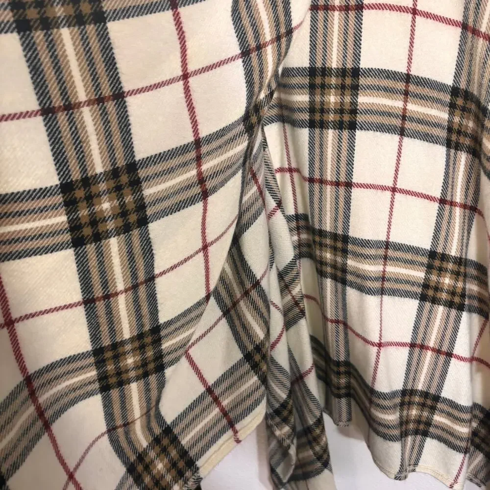 V. Fraas Plaid Ruana Poncho Wrap Shawl Ivory Tan Burgundy One Size - Picture 3 of 5